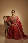 Maroon Tissue Lehenga Set And Net Dupatta With Readymade Blouse
