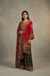 Maroon Crepe Readymade Suit And Sharara Set With Crepe Dupatta