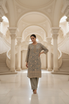 Grey Tissue Readymade Suit & Palazzo Pant With Organza Dupatta