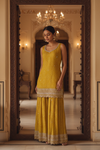 Mustard Chinon Readymade Sharara Set With Chinon Dupatta