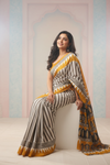 White Mustard Digital Printed Saree With Unstitched Blouse