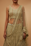 Pista Georgette Lehenga Set And Net Dupatta With Readymade Blouse