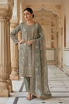 Grey Tissue Readymade Suit & Palazzo Pant With Organza Dupatta