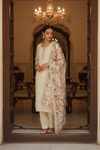 Off White Chinon Readymade Suit & Palazzo Pant With Organza Dupatta