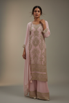 Peach Georgette Readymade Suit & Palazzo Pant With Georgette Dupatta