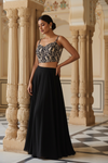 Black Georgette Short Top Readymade Sharara Set With Shrug