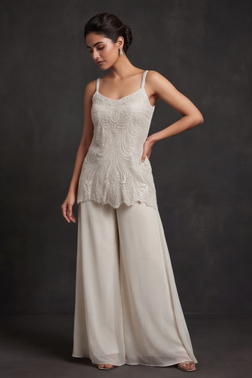 Effortlessly Beautyful Off White Georgette Readymade Suit And sharara With Georgette  Dupatta