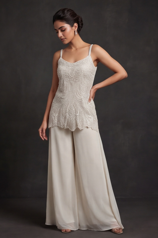 Effortlessly Beautyful Off White Georgette Readymade Suit And sharara With Georgette  Dupatta