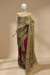 Tussar Rani Foil Net Embroidered Saree With Unstitched Blouse