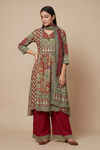 Maroon Crepe Readymade Suit And Plazzo With Chinon Dupatta
