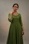 Mehndi Shimmer Floor Length Readymade Suit With Chinon Dupatta