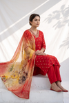 Rust Cotton Readymade Suit And Plazzo with Cotton Dupatta