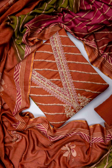 Copper Cotton Unstitched Salwar Suit With Cotton Dupatta