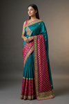 Rama Banarasi Silk Embroidered Saree With Unstitched Blouse
