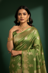 Wrapped In Elegance Pista Banarasi Silk Saree With Unstitched Blouse