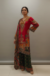 Maroon Crepe Readymade Suit And Sharara Set With Crepe Dupatta