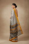 White Mustard Digital Printed Saree With Unstitched Blouse