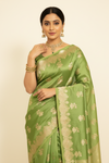 Wrapped In Elegance Pista Banarasi Silk Saree With Unstitched Blouse