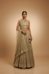 Pista Georgette Lehenga Set And Net Dupatta With Readymade Blouse