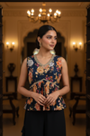 Navy Blue Crepe Readymade Sharara Set With Crepe Dupatta