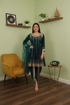 Bottle Garnet Cotton Readymade Suit With Dhoti Style Pant & Net Dupatta