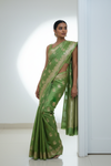 Wrapped In Elegance Pista Banarasi Silk Saree With Unstitched Blouse
