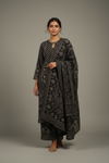 Bottle Green Crepe Readymade Suit And Sharara With Crepe Dupatta