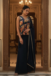 Navy Blue Crepe Readymade Sharara Set With Crepe Dupatta