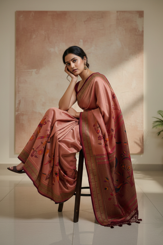 Magenta Banarasi Silk Digital Printed Saree With Unstitched Blouse