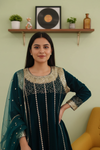 Bottle Garnet Cotton Readymade Suit With Dhoti Style Pant & Net Dupatta