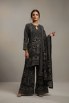 Bottle Green Crepe Readymade Suit And Sharara With Crepe Dupatta