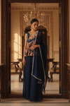 Navy Blue Crepe Readymade Sharara Set With Crepe Dupatta
