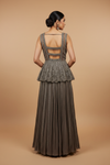 Grey Chinon Lehenga Set And Net Dupatta With Readymade Blouse