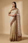 Off White Net Khaddi Embroidered Saree With Unstitched Blouse