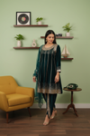 Bottle Garnet Cotton Readymade Suit With Dhoti Style Pant & Net Dupatta