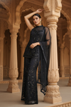Bold Statement Black Net Readymade Sharara Set With Net Dupatta
