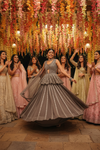 Grey Chinon Lehenga Set And Net Dupatta With Readymade Blouse