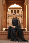 Bold Statement Black Net Readymade Sharara Set With Net Dupatta