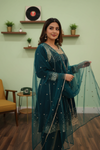 Bottle Garnet Cotton Readymade Suit With Dhoti Style Pant & Net Dupatta