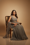 Grey Chinon Lehenga Set And Net Dupatta With Readymade Blouse