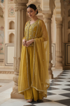 Lime Green Crepe Readymade Sharara Set With Crepe Dupatta