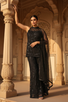 Bold Statement Black Net Readymade Sharara Set With Net Dupatta
