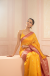 Shine Bright In Mango Gold Banarasi Silk Saree With Unstitched Blouse