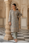 Grey Tissue Readymade Suit & Palazzo Pant With Organza Dupatta