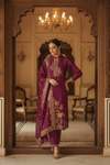 Garnet Organza Readymade Suit & Palazzo Pant With Organza Dupatta