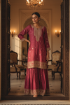 Magenta Chinon Readymade Sharara Set With Chinon Dupatta