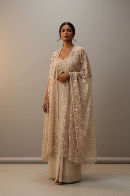 Tussar Georgette Readymade Sharara Set With Shrug