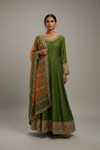 Mehndi Shimmer Floor Length Readymade Suit With Chinon Dupatta