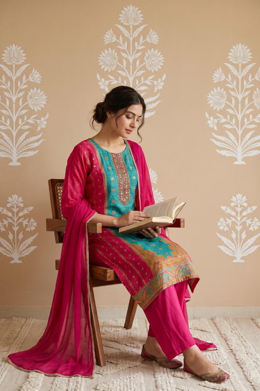 Rama Rani Tissue Readymade Suit And Plazzo With Tissue  Dupatta