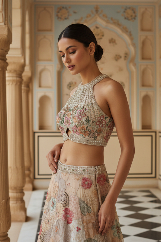 Tussar Crepe Readymade Sharara Set With Organza Dupatta